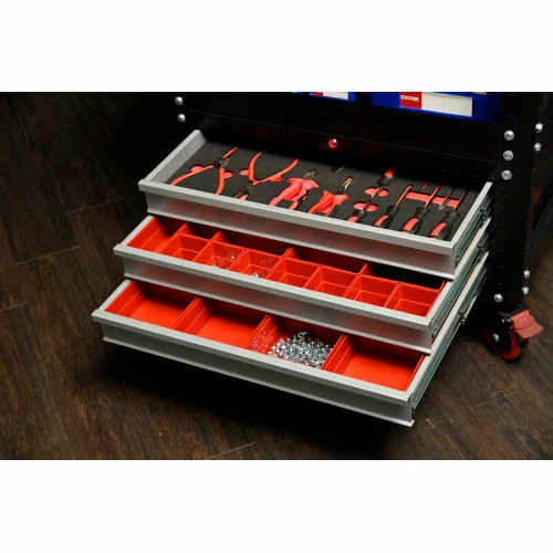 Shuter® Steel Utility Cart, w/3 Lower Drawers, 800 lb. Cap, 34-3/8"L x 19-2/3"W x 34-2/3"H 3 Shuter® Steel Utility Cart, w/3 Lower Drawers, 800 lb. Cap, 34-3/8"L x 19-2/3"W x 34-2/3"H - Image 3