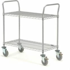 Nexel® Utility Cart w/2 Shelves & Poly Brake Casters, 1200 lb. Cap, 48"L x 21"W x 39"H, Silver -Utility Carts Elegant store 168207B 01 9