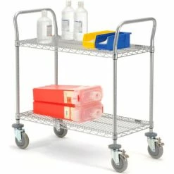 Nexel® Utility Cart w/2 Shelves & Poly Brake Casters, 1200 lb. Cap, 36"L x 21"W x 39"H, Silver