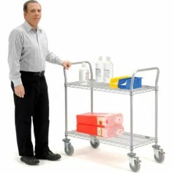 Nexel® Utility Cart w/2 Shelves & Poly Brake Casters, 1200 lb. Cap, 36"L x 21"W x 39"H, Silver -Utility Carts Elegant store 168207B 03 6