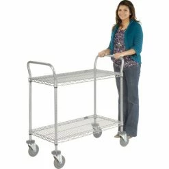 Nexel® Utility Cart w/2 Shelves & Poly Casters, 1200 lb. Capacity, 42"L x 21"W x 39"H, Silver 16 Nexel® Utility Cart w/2 Shelves & Poly Casters, 1200 lb. Capacity, 42"L x 21"W x 39"H, Silver -Utility Carts Elegant store 168207 02 10