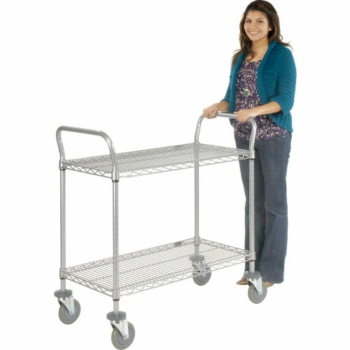 Nexel® Utility Cart w/2 Shelves & Poly Casters, 1200 lb. Capacity, 42"L x 18"W x 39"H, Silver 3 Nexel® Utility Cart w/2 Shelves & Poly Casters, 1200 lb. Capacity, 42"L x 18"W x 39"H, Silver - Image 3