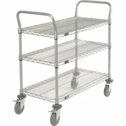 Nexel® Plastic Utility Cart w/3 Shelves & Poly Brake Casters, 900 lb. Cap, 48"L x 24"W x 39"H -Utility Carts Elegant store 168210B 01 12