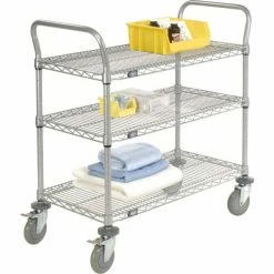 Nexel® Utility Cart w/3 Shelves & Poly Brake Casters, 1200 lb. Cap, 30"L x 18"W x 39"H -Utility Carts Elegant store 168210B 05 1