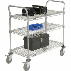 Nexel® Plastic Utility Cart w/3 Shelves & Poly Brake Casters, 900 lb. Cap, 48"L x 24"W x 39"H -Utility Carts Elegant store 168210B 06 12