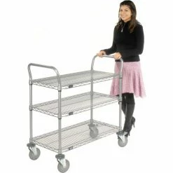 Nexel® Utility Cart w/3 Shelves & Poly Brake Casters, 1200 lb. Cap, 36"L x 18"W x 39"H -Utility Carts Elegant store 168210B 08