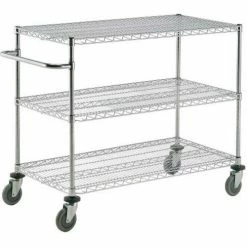 Nexel® Chrome ESD Adjustable Shelf Cart w/3 Shelves & Poly Casters, 60"L x 21"W x 40"H