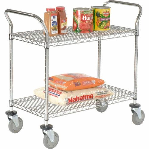 Nexel® Chrome Utility Cart w/2 Shelves & Poly Brake Casters, 1200 lb. Cap, 42"L x 18"W x 39"H 1 Nexel® Chrome Utility Cart w/2 Shelves & Poly Brake Casters, 1200 lb. Cap, 42"L x 18"W x 39"H