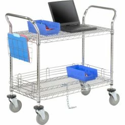 Nexel® Chrome Utility Cart w/2 Shelves & Poly Casters, 1200 lb. Capacity, 60"L x 24"W x 39"H -Utility Carts Elegant store 188704 09 8