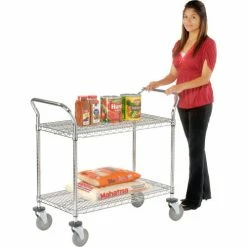 Nexel® Chrome Utility Cart w/2 Shelves & Poly Casters, 1200 lb. Capacity, 42"L x 24"W x 39"H -Utility Carts Elegant store 188704 15 2