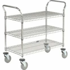 Nexel® Chrome Utility Cart w/3 Shelves & Poly Brake Casters, 1200 lb. Cap, 30"L x 21"W x 39"H