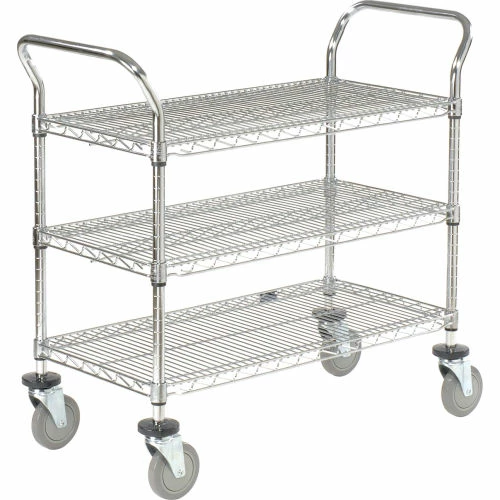 Nexel® Chrome ESD Utility Cart w/3 Shelves & Polyurethane Casters, 24"L x 18"W x 39"H 2 Nexel® Chrome ESD Utility Cart w/3 Shelves & Polyurethane Casters, 24"L x 18"W x 39"H - Image 2