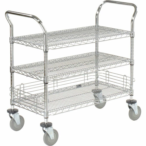 Nexel® Chrome Utility Cart w/3 Shelves & Poly Brake Casters, 1200 lb. Cap, 42"L x 24"W x 39"H 5 Nexel® Chrome Utility Cart w/3 Shelves & Poly Brake Casters, 1200 lb. Cap, 42"L x 24"W x 39"H - Image 5