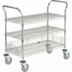 Nexel® Chrome Utility Cart w/3 Shelves & Poly Brake Casters, 1200 lb. Cap, 30"L x 21"W x 39"H 30 Nexel® Chrome Utility Cart w/3 Shelves & Poly Brake Casters, 1200 lb. Cap, 30"L x 21"W x 39"H -Utility Carts Elegant store 188724 04 8