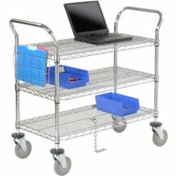 Nexel® Chrome ESD Utility Cart w/3 Shelves & Polyurethane Casters, 30"L x 21"W x 39"H