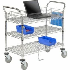 Nexel® Chrome Utility Cart w/3 Shelves & Poly Casters, 1200 lb. Capacity, 36"L x 24"W x 39"H 39 Nexel® Chrome Utility Cart w/3 Shelves & Poly Casters, 1200 lb. Capacity, 36"L x 24"W x 39"H -Utility Carts Elegant store 188724 07 1