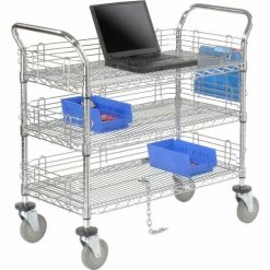 Nexel® Chrome Utility Cart w/3 Shelves & Poly Casters, 1200 lb. Capacity, 42"L x 18"W x 39"H -Utility Carts Elegant store 188724 08 13