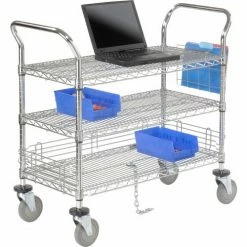 Nexel® Chrome Utility Cart w/3 Shelves & Poly Brake Casters, 1200 lb. Cap, 30"L x 21"W x 39"H 35 Nexel® Chrome Utility Cart w/3 Shelves & Poly Brake Casters, 1200 lb. Cap, 30"L x 21"W x 39"H -Utility Carts Elegant store 188724 09 8