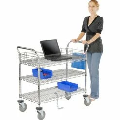 Nexel® Chrome Utility Cart w/3 Shelves & Poly Brake Casters, 1200 lb. Cap, 30"L x 21"W x 39"H 40 Nexel® Chrome Utility Cart w/3 Shelves & Poly Brake Casters, 1200 lb. Cap, 30"L x 21"W x 39"H -Utility Carts Elegant store 188724 14 8