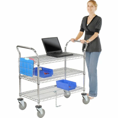 Nexel® Chrome Utility Cart w/3 Shelves & Poly Brake Casters, 1200 lb. Cap, 30"L x 21"W x 39"H 16 Nexel® Chrome Utility Cart w/3 Shelves & Poly Brake Casters, 1200 lb. Cap, 30"L x 21"W x 39"H - Image 16