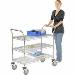 Nexel® Chrome Utility Cart w/3 Shelves & Poly Brake Casters, 1200 lb. Cap, 30"L x 21"W x 39"H 43 Nexel® Chrome Utility Cart w/3 Shelves & Poly Brake Casters, 1200 lb. Cap, 30"L x 21"W x 39"H -Utility Carts Elegant store 188724 17 8