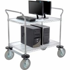 Nexel® Chrome Wire Shelf Instrument Cart w/2 Shelves, 1200 Ib. Capacity, 36"L x 24"W x 44"H