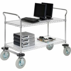 Nexel® Chrome Wire Shelf Instrument Cart w/2 Shelves, 1200 Ib. Capacity, 48"L x 24"W x 44"H