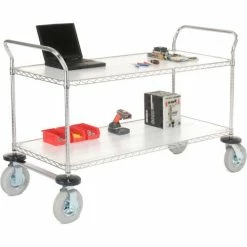 Nexel® Chrome Utility Cart w/2 Shelves & Pneumatic Casters, 1200 lb. Cap, 30"L x 18"W x 42"H