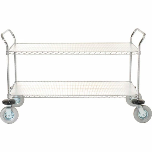 Nexel® Chrome Utility Cart w/2 Shelves & Pneumatic Casters, 1200 lb. Cap, 36"L x 24"W x 42"H 2 Nexel® Chrome Utility Cart w/2 Shelves & Pneumatic Casters, 1200 lb. Cap, 36"L x 24"W x 42"H - Image 2
