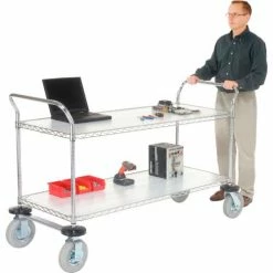 Nexel® Chrome Utility Cart w/2 Shelves & Pneumatic Casters, 1200 lb. Cap, 42"L x 18"W x 42"H -Utility Carts Elegant store 188784 02 6