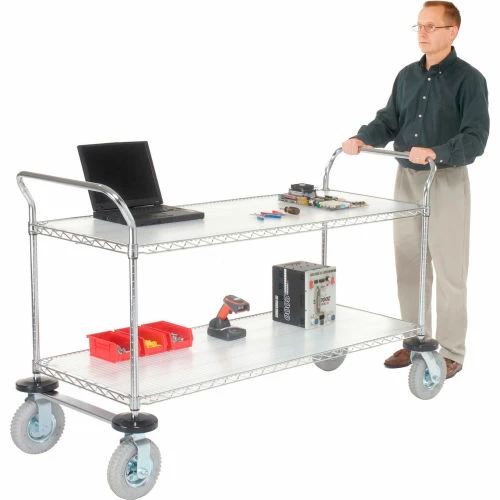 Nexel® Chrome Utility Cart w/2 Shelves & Pneumatic Casters, 1200 lb. Cap, 36"L x 21"W x 42"H 3 Nexel® Chrome Utility Cart w/2 Shelves & Pneumatic Casters, 1200 lb. Cap, 36"L x 21"W x 42"H - Image 3