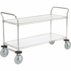 Nexel® Chrome Wire Shelf Instrument Cart w/2 Shelves, 1200 Ib. Capacity, 60"L x 24"W x 44"H -Utility Carts Elegant store 188784 06 1