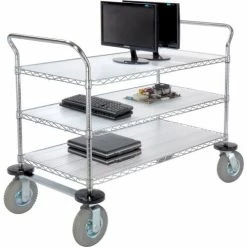 Nexel® Chrome Utility Cart w/3 Shelves & Pneumatic Casters, 1200 lb. Cap, 36"L x 21"W x 42"H