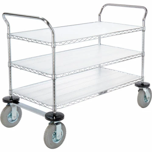 Nexel® Chrome Utility Cart w/3 Shelves & Pneumatic Casters, 1200 lb. Cap, 36"L x 21"W x 42"H 2 Nexel® Chrome Utility Cart w/3 Shelves & Pneumatic Casters, 1200 lb. Cap, 36"L x 21"W x 42"H - Image 2