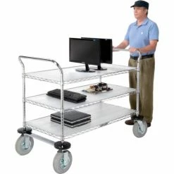Nexel® Chrome Utility Cart w/3 Shelves & Pneumatic Casters, 1200 lb. Cap, 36"L x 18"W x 42"H -Utility Carts Elegant store 188788 04 8
