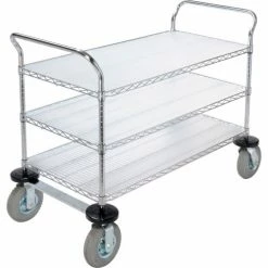 Nexel® Chrome Utility Cart w/3 Shelves & Pneumatic Casters, 1200 lb. Cap, 36"L x 18"W x 42"H -Utility Carts Elegant store 188788 05 8
