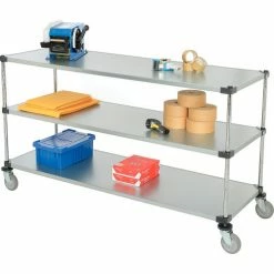 Nexel® Adjustable Shelf Cart w/3 Shelves, 800 lb. Capacity, 72"L x 24"W x 40"H, Silver 12 Nexel® Adjustable Shelf Cart w/3 Shelves, 800 lb. Capacity, 72"L x 24"W x 40"H, Silver -Utility Carts Elegant store 188894 05