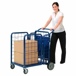 Global Industrial Fold-A-Way Stock Cart w/2 Shelves, 750 lb. Cap, 38"L x 28"W x 39"H, Blue -Utility Carts Elegant store 242026 17