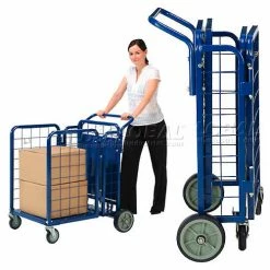 Global Industrial Fold-A-Way Stock Cart w/2 Shelves, 750 lb. Cap, 38"L x 28"W x 39"H, Blue