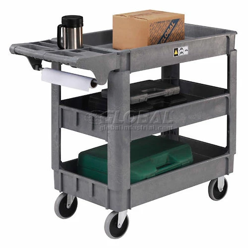 Global Industrial Utility Cart w/3 Shelves & 5" Casters, 500 lb. Capacity, 40"L x 17"W x 33"H 3 Global Industrial Utility Cart w/3 Shelves & 5" Casters, 500 lb. Capacity, 40"L x 17"W x 33"H - Image 3