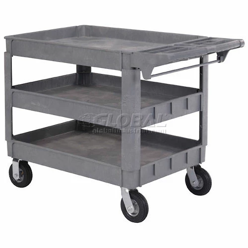 Global Industrial Utility Cart w/3 Shelves & 6" Casters, 500 lb. Capacity, 46"L x 25"W x 35"H 3 Global Industrial Utility Cart w/3 Shelves & 6" Casters, 500 lb. Capacity, 46"L x 25"W x 35"H - Image 3