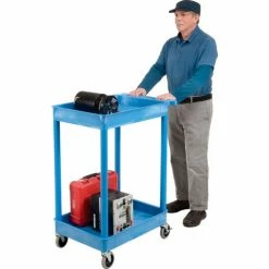 Luxor® BUSTC11BU Blue 2 Shelf Tray Shelf Plastic Cart 24 x 18 -Utility Carts Elegant store 251937BL 04