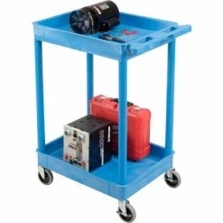 Luxor® BUSTC11BU Blue 2 Shelf Tray Shelf Plastic Cart 24 x 18 -Utility Carts Elegant store 251937BL 07