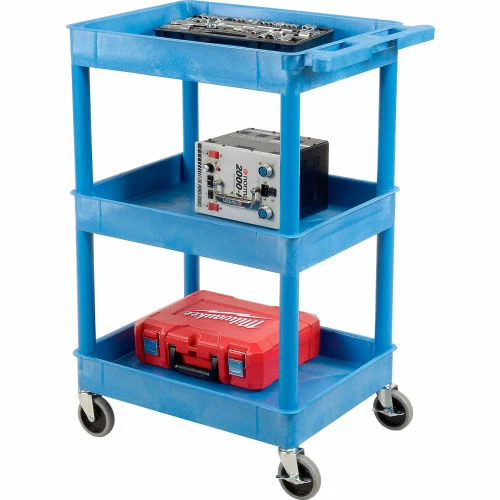 Luxor® BUSTC111BU Blue 3 Shelf Tray Shelf Plastic Cart 24 x 18 1 Luxor® BUSTC111BU Blue 3 Shelf Tray Shelf Plastic Cart 24 x 18