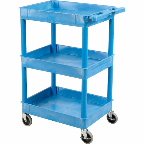 Luxor® BUSTC111BU Blue 3 Shelf Tray Shelf Plastic Cart 24 x 18 2 Luxor® BUSTC111BU Blue 3 Shelf Tray Shelf Plastic Cart 24 x 18 - Image 2