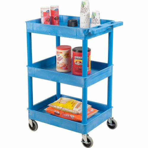Luxor® BUSTC111BU Blue 3 Shelf Tray Shelf Plastic Cart 24 x 18 3 Luxor® BUSTC111BU Blue 3 Shelf Tray Shelf Plastic Cart 24 x 18 - Image 3