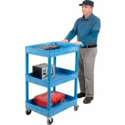 Luxor® BUSTC111BU Blue 3 Shelf Tray Shelf Plastic Cart 24 x 18 13 Luxor® BUSTC111BU Blue 3 Shelf Tray Shelf Plastic Cart 24 x 18 -Utility Carts Elegant store 251938BL 04