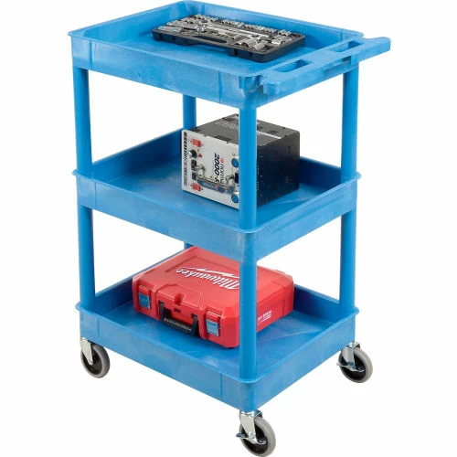 Luxor® BUSTC111BU Blue 3 Shelf Tray Shelf Plastic Cart 24 x 18 8 Luxor® BUSTC111BU Blue 3 Shelf Tray Shelf Plastic Cart 24 x 18 - Image 8