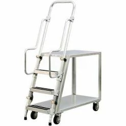 New Age Industrial New Age Stock Picker Cart w/2 Shelves & Step Ladder, 800 lb. Capacity, 51-1/2"L x 22"W x 69-1/2"H