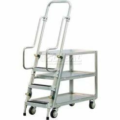 New Age Industrial New Age Stock Picker Cart w/Ladder & 3 Shelves, 800 lb. Cap, 51-1/2"L x 22"W x 69-1/2"H, Silver